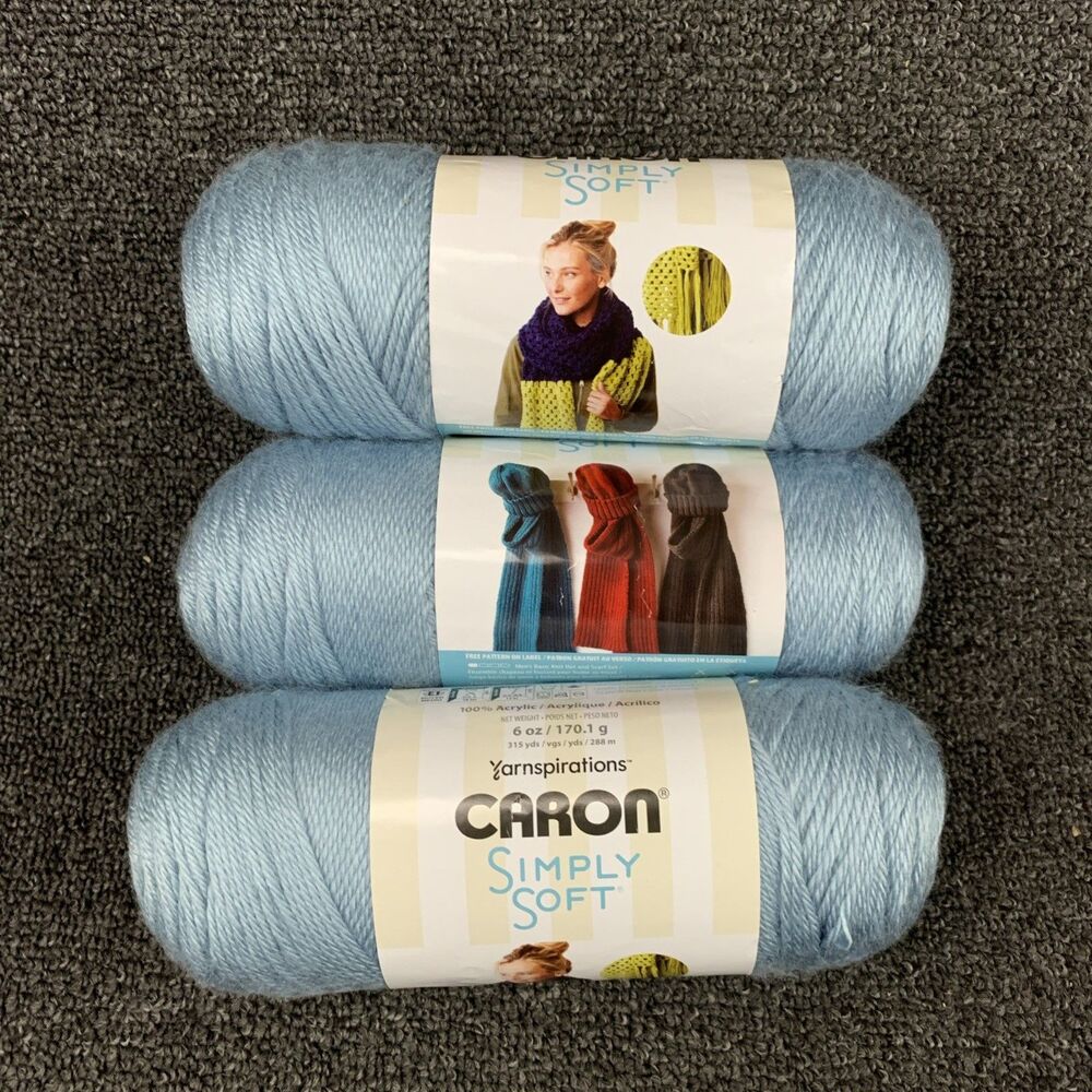 Lot Of 3 Yarnspirations Caron Simply Soft Light Country Blue 6oz 315Yds 4 Medium